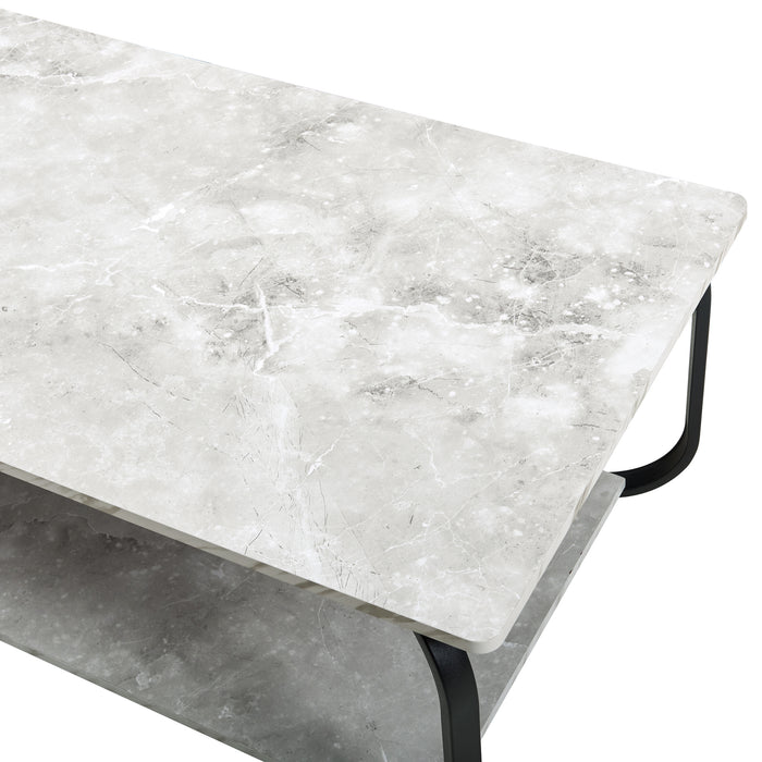 Tavolino Centrale da Salotto Kolta con Ripiano 120x60x43 cm - Effetto Marmo Bianco/Nero [en.casa]