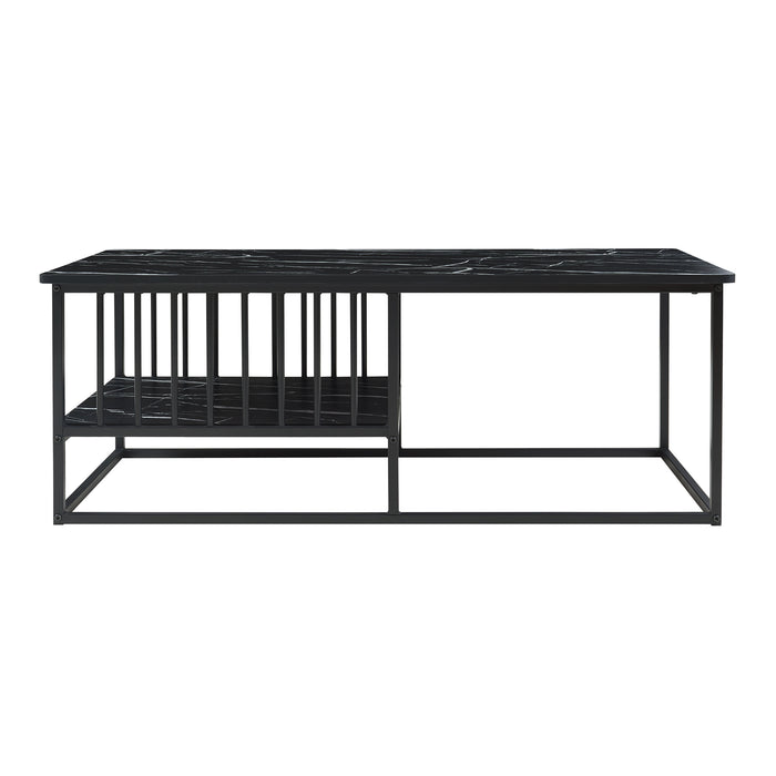 Tavolino Centrale da Salotto Raukurg con Ripiano 120 x 60 x 44 cm - Effetto Marmo Nero [en.casa]