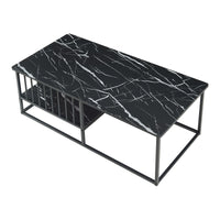 Tavolino Centrale da Salotto Raukurg con Ripiano 120 x 60 x 44 cm - Effetto Marmo Nero [en.casa]
