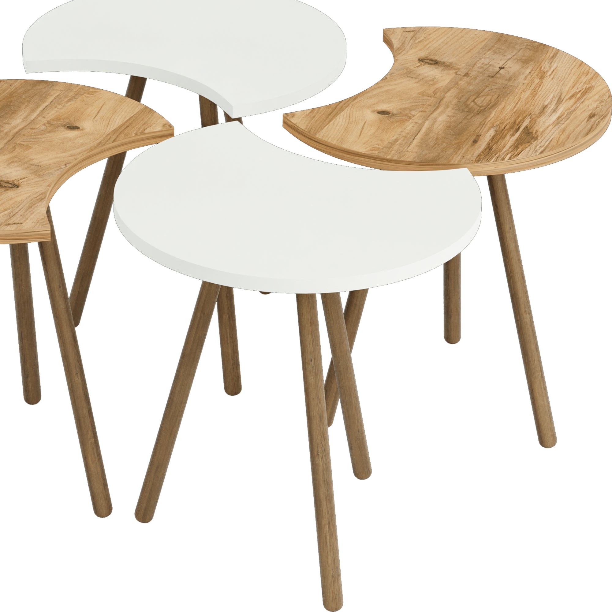 Set di 4 Tavolini Componibili 'Højer' Tavolino Basso 4 in1 - Bianco / Effetto Legno [en.casa]