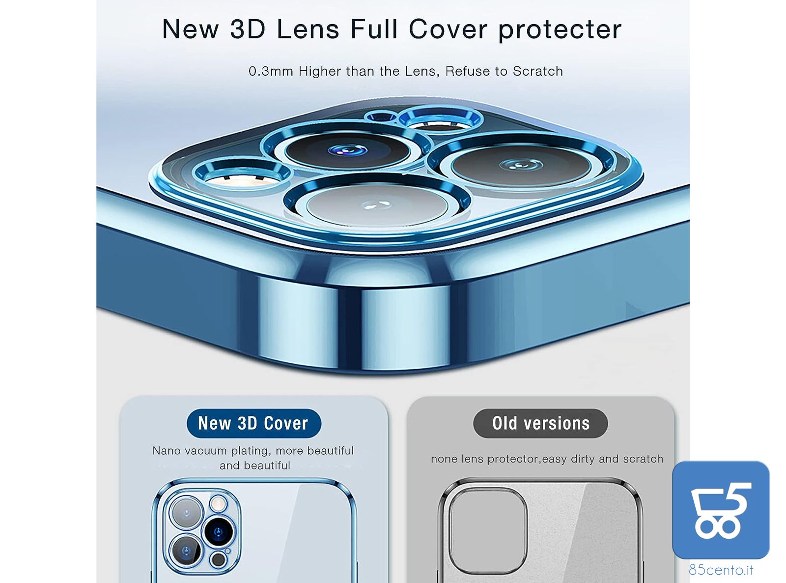 Cover Protettiva iPhone 13 Pro Max Azzurro Metallizzato + 2 Vetri Temperati Display Pellicola Protettiva Massima Sicurezza