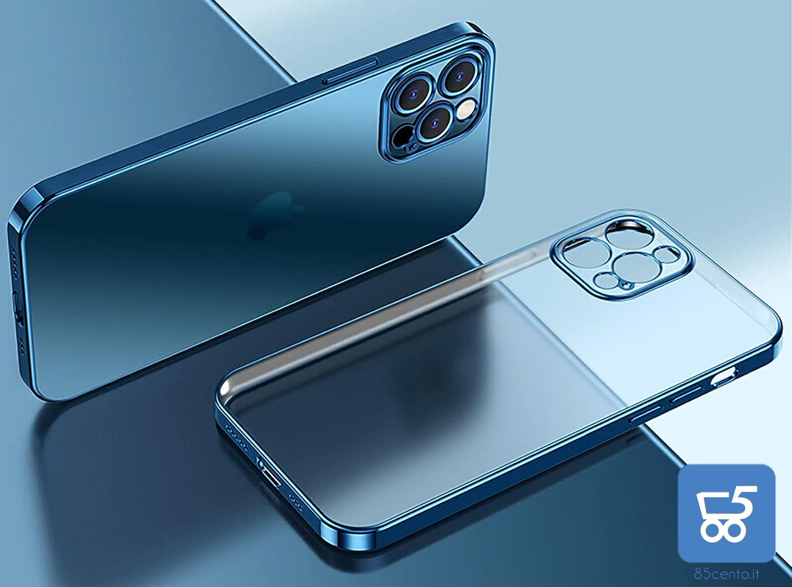 Cover Protettiva iPhone 13 Pro Max Azzurro Metallizzato + 2 Vetri Temperati Display Pellicola Protettiva Massima Sicurezza