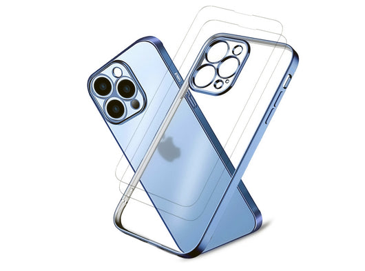 Cover Protettiva iPhone 13 Pro Max Azzurro Metallizzato + 2 Vetri Temperati Display Pellicola Protettiva Massima Sicurezza