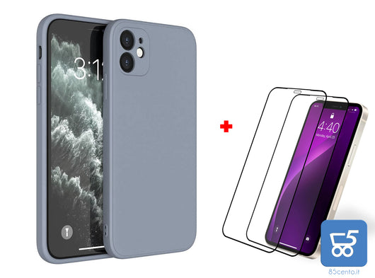 Cover Protettiva in Silicone per iPhone 12 Antiurto Colore Grigio + 2 Vetri di Protezione