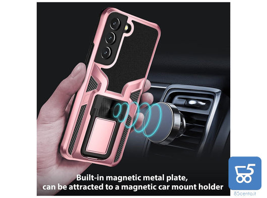 Cover Protettiva per Galaxy S22 Antiurto con Stand Placca Magnetica per Auto Protezione Fotocamera