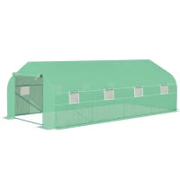 Serra a Tunnel con 8 Finestrelle Laterali e Ingresso Avvolgibile, in PE e Acciaio, 6x3x2 m, Verde