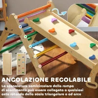 Gioco Arrampicata Bambini con Triangolo e Arco Montessori e Rampa con Pietre in Legno di Pino, 178x64.5x63 cm