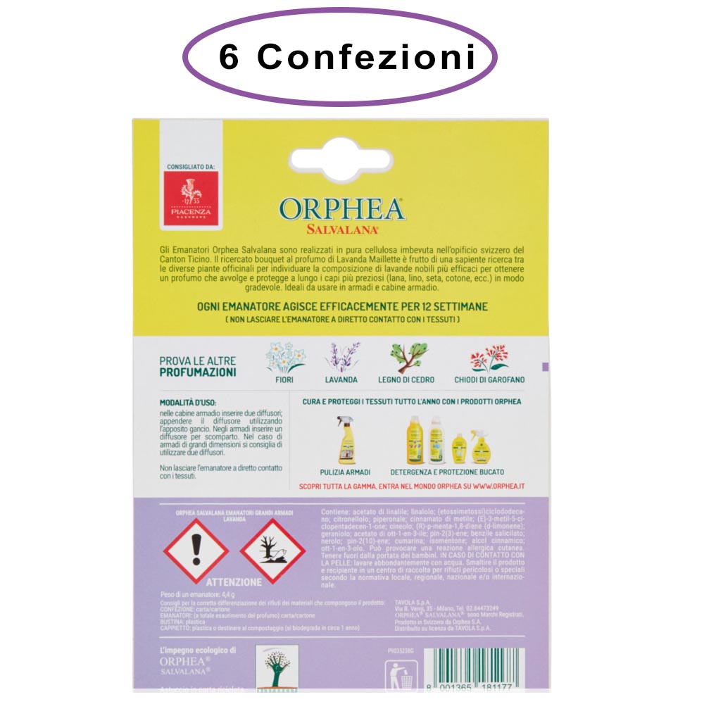 Orphea salvalana foglietti per cassetti e armadi profumo lavanda 6 confezioni da 2 foglietti