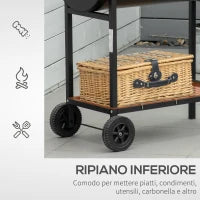Barbecue in Acciaio con 2 Griglie Indipendenti, 2 Ruote e Ripiano Inferiore | Nero | 90cm x 45cm x 96cm