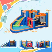Castello Gonfiabile per Bambini 3-8 Anni con Scivolo, Trampolino e Piscina, 380x340x170cm