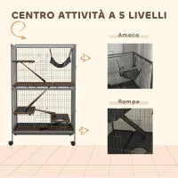 Gabbia per Roditori con 4 Ingressi a Livelli Multipli con Amaca, in Metallo e PP, 80x52x128 cm, Argento e Grigio