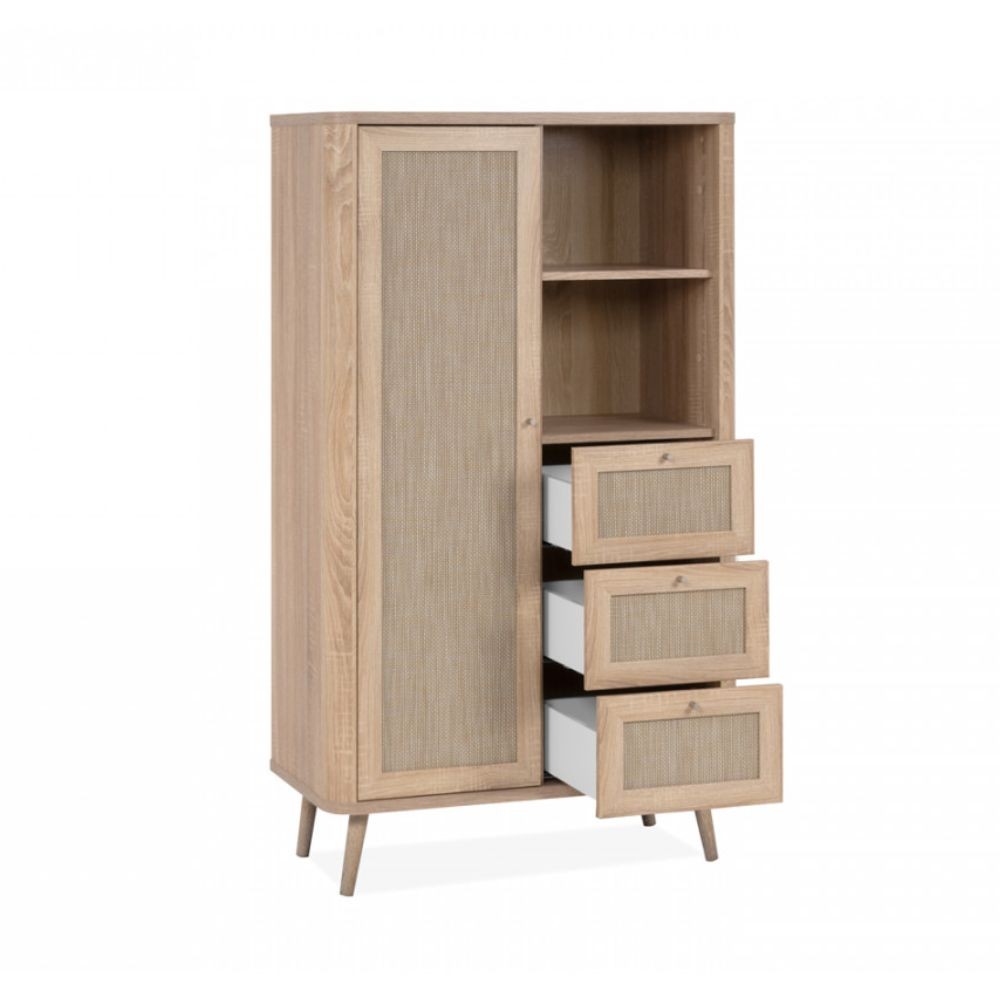 Credenza KUTA53 rovere sonoma 3 cassetti e anta effetto rafia