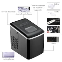 Macchina del Ghiaccio per Casa Autopulente Professionale 2L, 9 Cubetti in 8 Minuti, Fabbricatore Ghiaccio 90W Nero 21.2x29.5x32.6cm