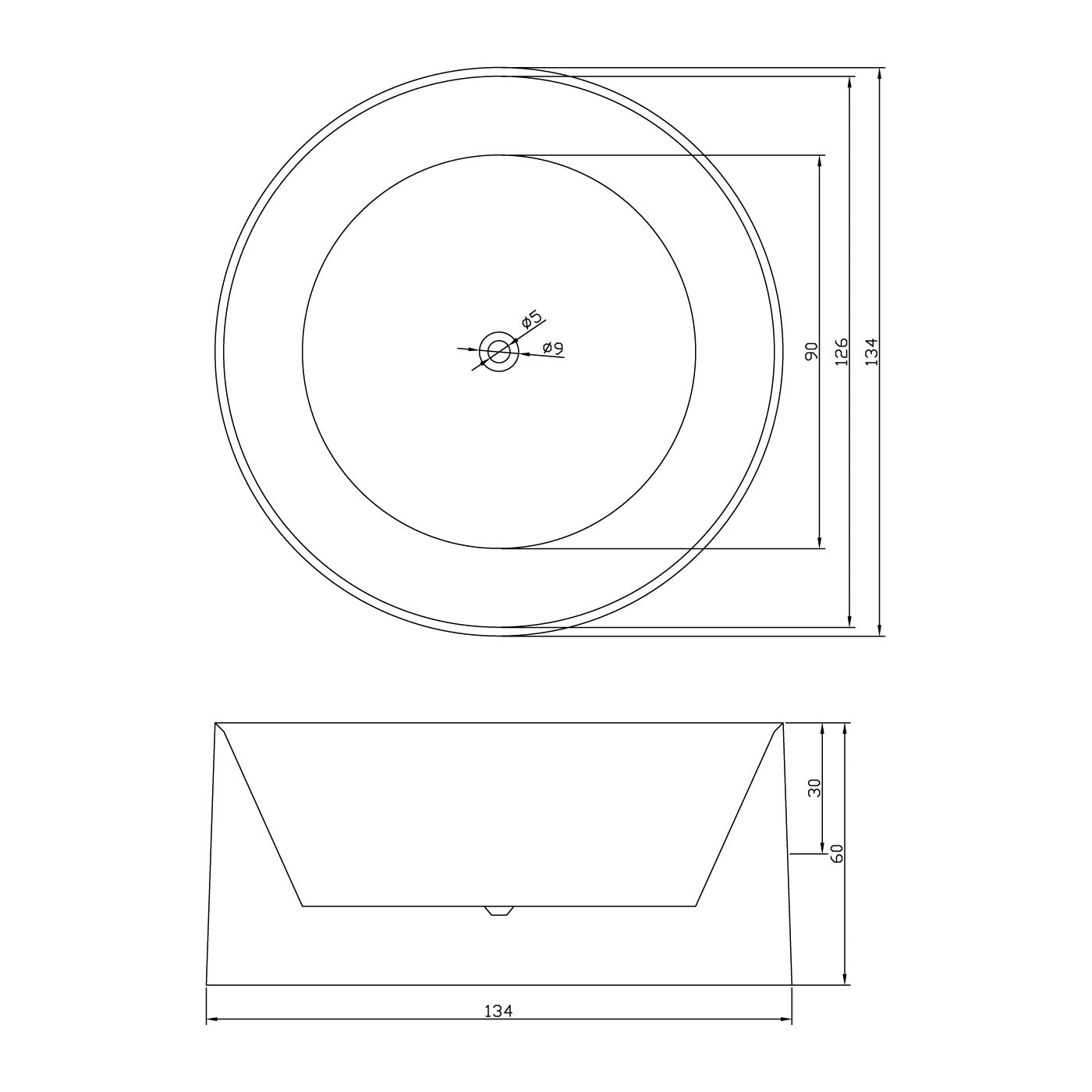 Vasca freestanding bianca diametro 134 X 60 cm – Crystal