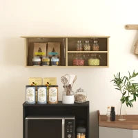 Mobiletto Bagno Pensile con Anta a Ribalta e Ripiani, 80x25x30 cm, Legno Naturale