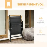 Set 7Pz Tavolo con Sedie da Giardino Pieghevoli e Regolabili in Texteline, Nero