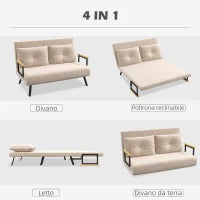 Divano Letto 3 in 1 in Tessuto Effetto Velluto con Schienale Regolabile e 2 Cuscini, 102x73x81 cm, Beige