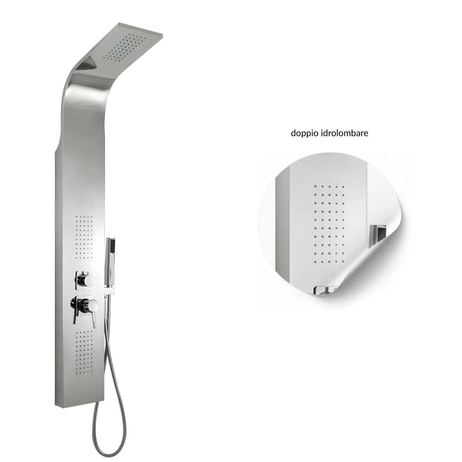 Colonna doccia 3 funzioni acciaio inox 2 bocchette idro lombari l20xp44xh140 001b *** finitura- cromo lucido, confezi...