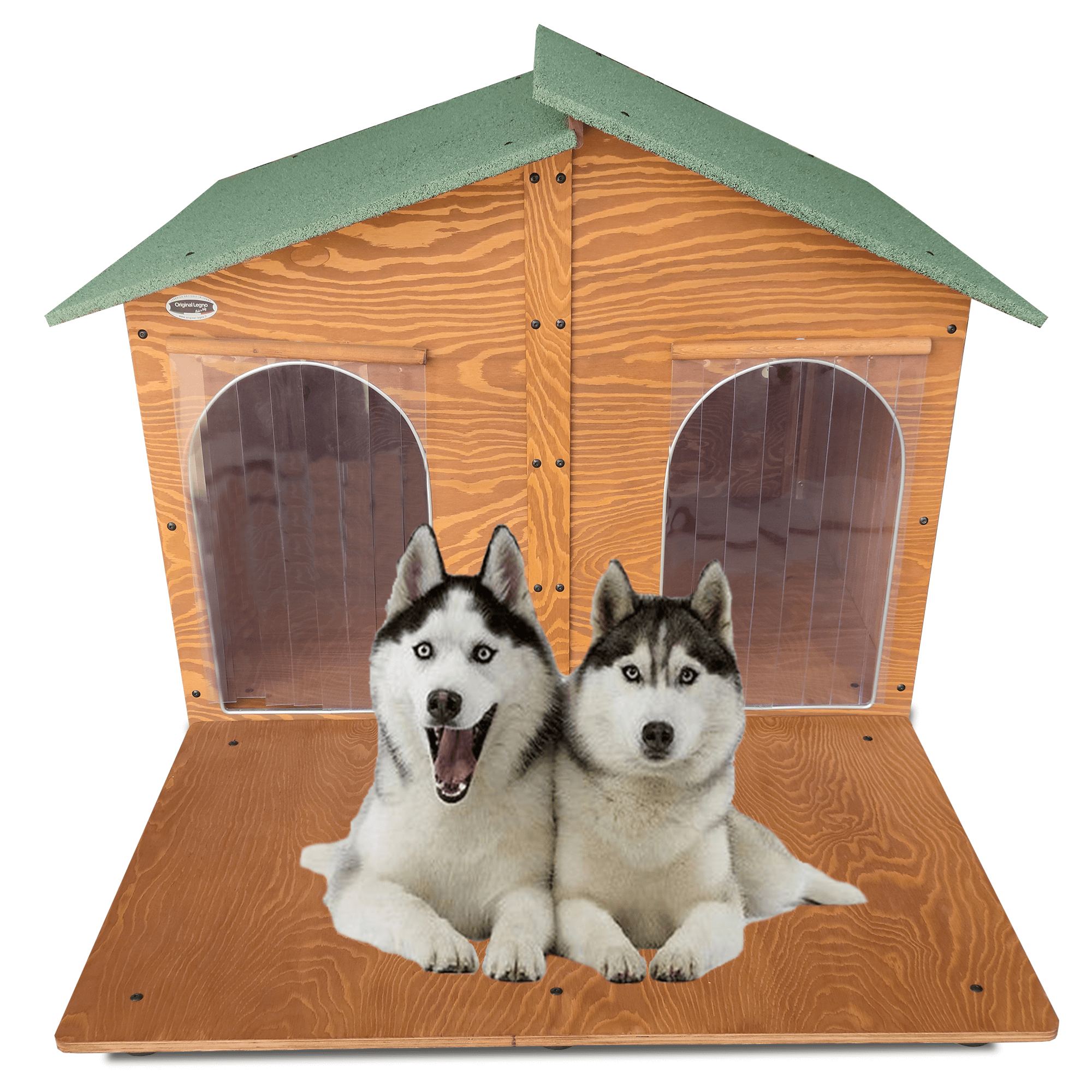 CUCCIA IN LEGNO DA ESTERNO MODELLO 4XL GIGANTE E DAVANZALE CON DUE INGRESSI CON SEPARÈ E "TENDINE OMAGGIO" L.150 x P.190 X H.115