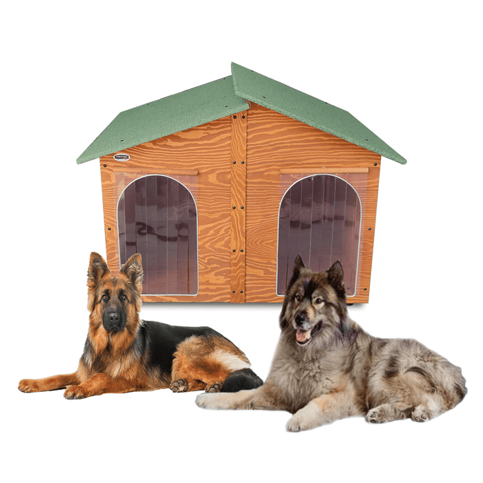 CUCCIA IN LEGNO DA ESTERNO MODELLO 4XL GIGANTE CON DUE INGRESSI SENZA SEPARÈ E "TENDINE OMAGGIO" L.150 x P.125 x H.115