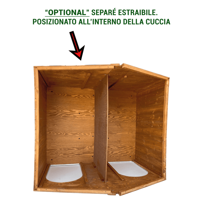 CUCCIA IN LEGNO DA ESTERNO MODELLO 4XL GIGANTE CON DUE INGRESSI, DAVANZALE, PENSILINA CON SEPARÈ E "TENDINE OMAGGIO" L.150 x P.190 x H.115