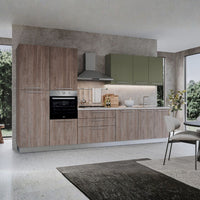 Cucina Iris 360 cm noce stelvio verde pesto con elettrodomestici reversibile