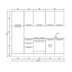 Cucina Licola 255x216H reversibile colore noce chiaro e pensili spatolato con lavastoviglie