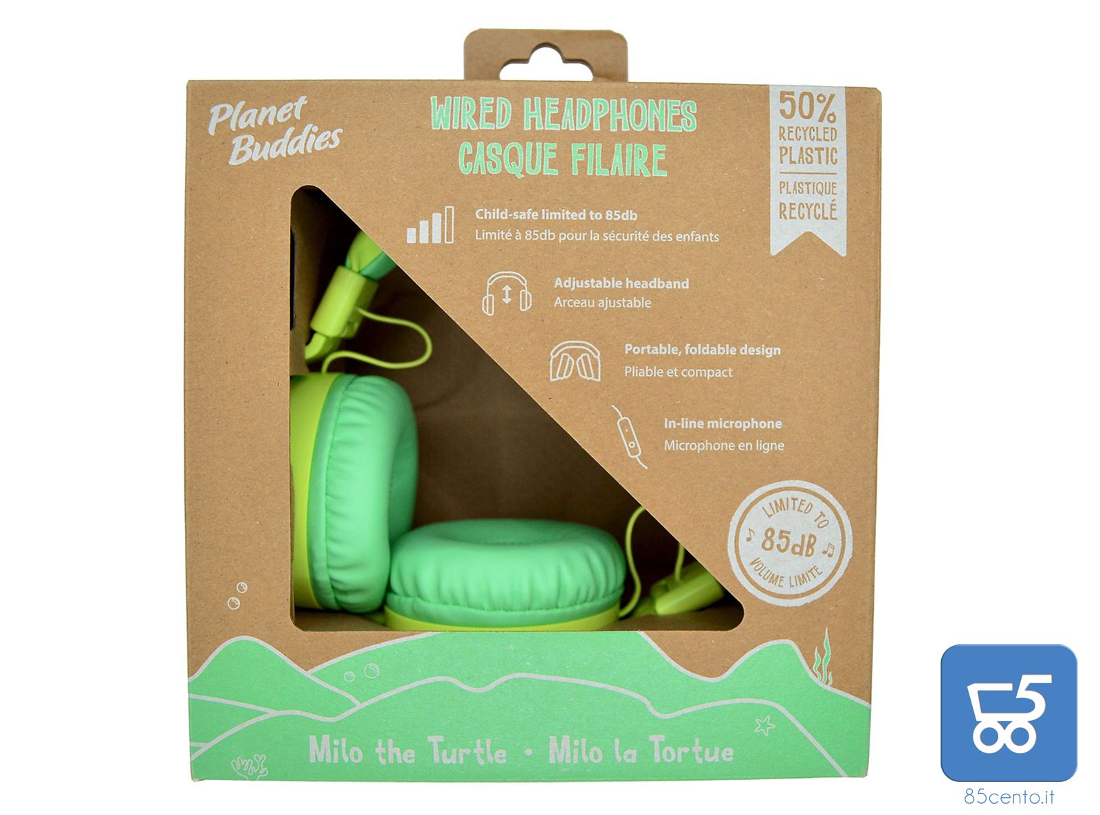 Cuffie Bambino con Limitatore Volume 85db Ripiegabili Microfono Incorporato Milo la Tartaruga Planet Buddies