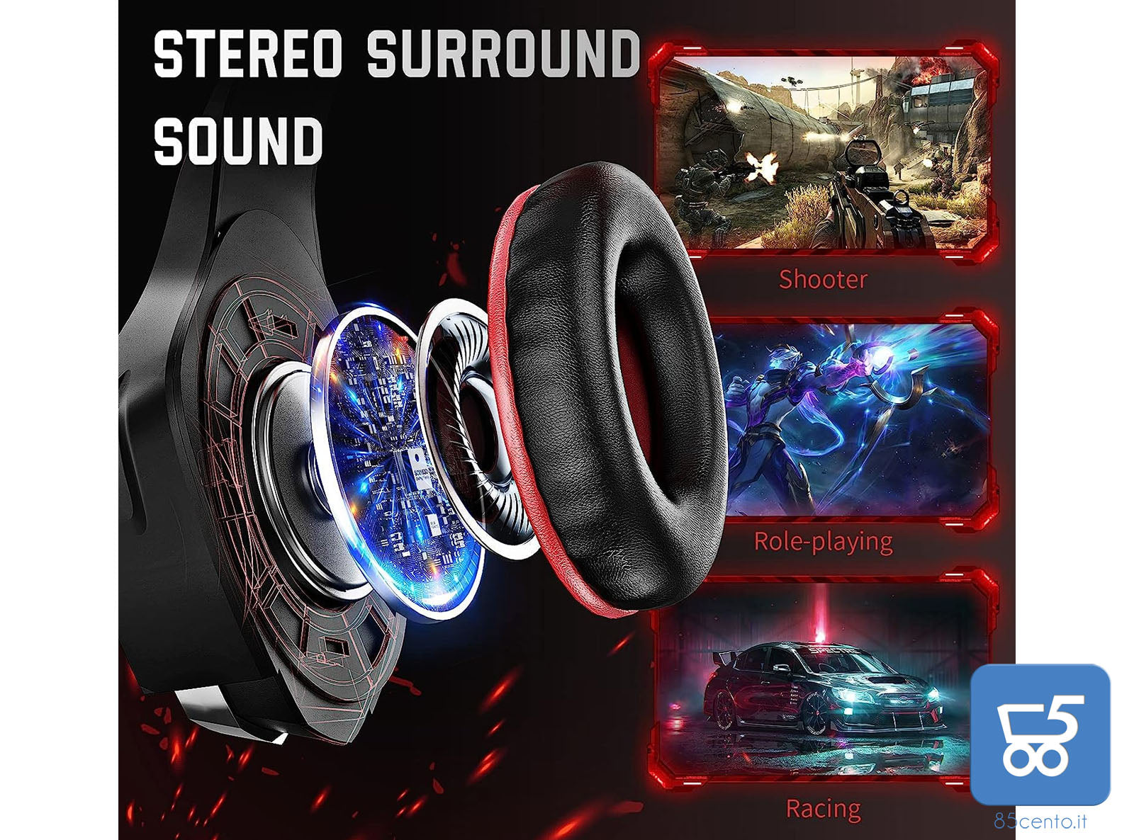 Cuffie Beexcelent gm-1 Gaming led rosse per PS4 Xbox PC Tablet cancellazione del rumore 3.5mm Jack bassi profondi - Bulk no confezione