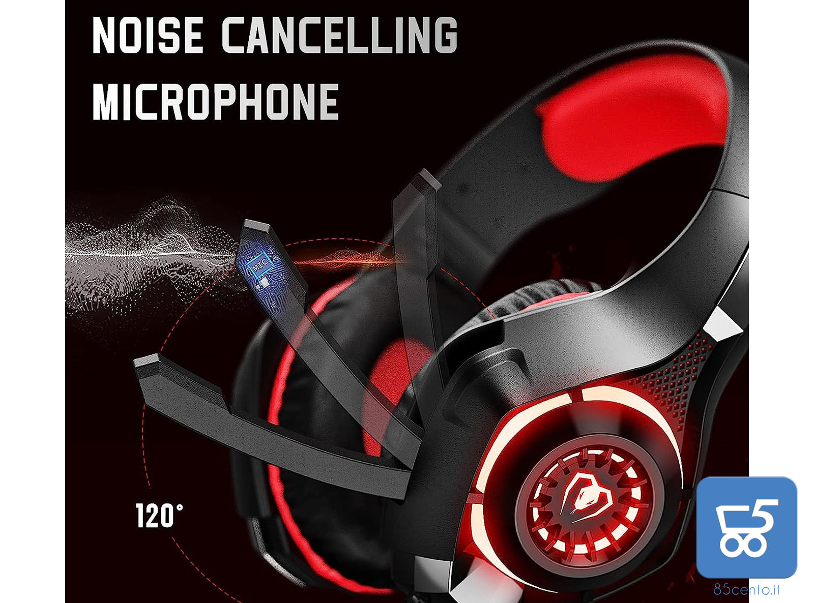 Cuffie Beexcelent gm-1 Gaming led rosse per PS4 Xbox PC Tablet cancellazione del rumore 3.5mm Jack bassi profondi - Bulk no confezione