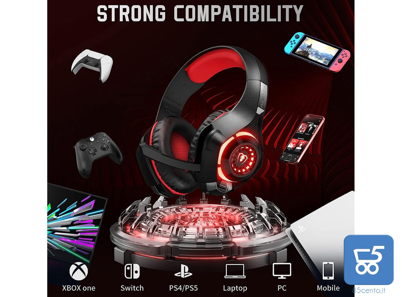 Cuffie Beexcelent gm-1 Gaming led rosse per PS4 Xbox PC Tablet cancellazione del rumore 3.5mm Jack bassi profondi - Bulk no confezione