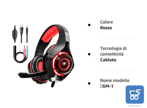 Cuffie Beexcelent gm-1 Gaming led rosse per PS4 Xbox PC Tablet cancellazione del rumore 3.5mm Jack bassi profondi - Bulk no confezione