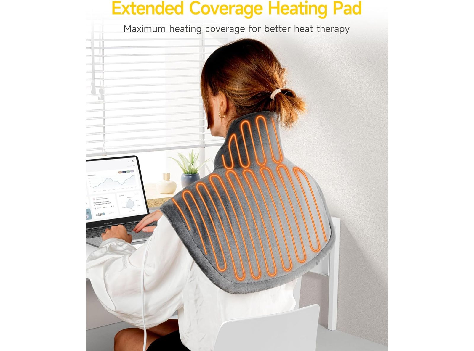 Cuscino Termico per Collo e Spalle con Controller 90 Minuti 4 Livelli di Riscaldamento Tecnologia di Riscaldamento Rapido Lavabile in Lavatrice 48x58 cm