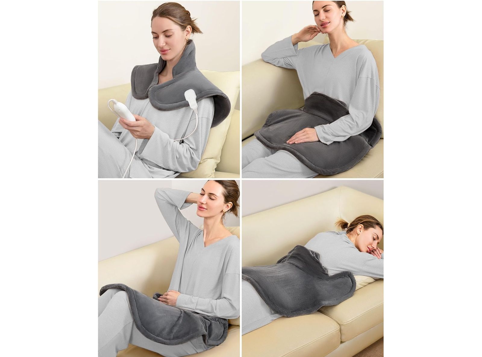 Cuscino Termico per Collo e Spalle con Controller 90 Minuti 4 Livelli di Riscaldamento Tecnologia di Riscaldamento Rapido Lavabile in Lavatrice 48x58 cm