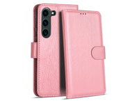 Custodia a Libro in Pelle Rosa per Samsung Galaxy S23 con Scomparti Interni e Stand