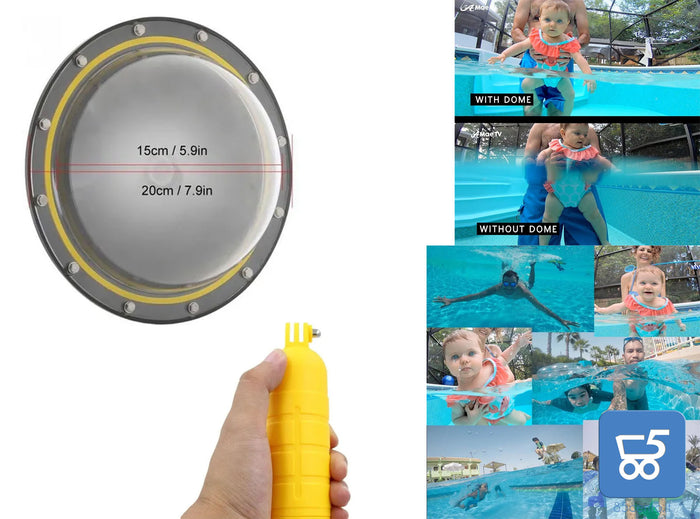 Custodia impermeabile TELESIN 6" Dome Port per EKEN H9 con custodia per obiettivo accessori con Pistola e Presa Subacquea per Fotografia Subacquea