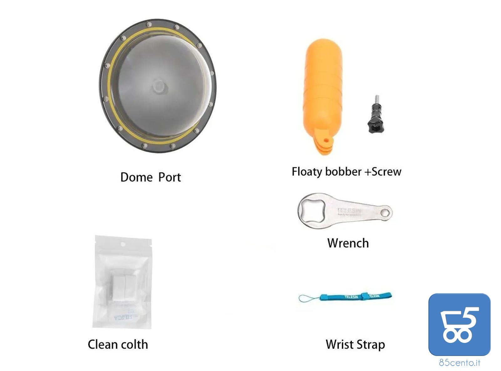 Custodia impermeabile TELESIN 6" Dome Port per EKEN H9 con custodia per obiettivo accessori con Pistola e Presa Subacquea per Fotografia Subacquea