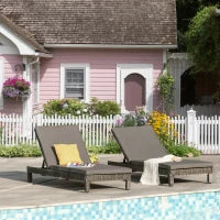 Set 2 Sdraio da Giardino Cuscino Imbottito Regolabile su 6 Livelli in Rattan 196 x 65 x 22 cm, Grigio