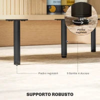 Tavolino da Caffè con 2 Ripiani Portaoggetti e Ante Scorrevoli, in Legno e Acciaio, 100x55x40 cm, Nero e Rovere