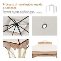 Gazebo da Giardino 3x3m in Metallo con Zanzariere e Tettuccio in Poliestere, Beige