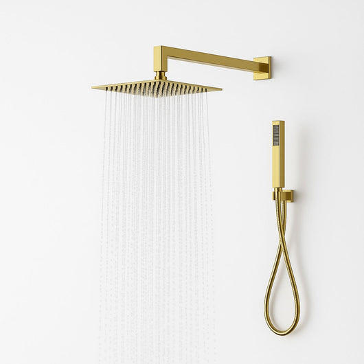 Set per doccia soffione quadro in acciaio inox 25x25 millimetri color oro *** finitura- oro lucido, confezione 1