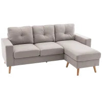 Divano d'angolo in tessuto di lino 193 cm forma L design scandinavo per soggiorno appartamento piccolo spazio grigio chiaro