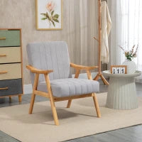 Poltrona in Velluto con Struttura in Legno Massello, 68 cm x 74 cm x 82 cm, Naturale e Grigio
