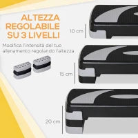 Stepper da Aerobica Regolabile in Altezza 10-15-20 cm Antiscivolo, Nero e Grigio