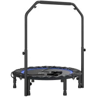 Trampolino Fitness Pieghevole Ø102 cm con Manubrio Regolabile, Struttura in Acciaio, Blu e Nero