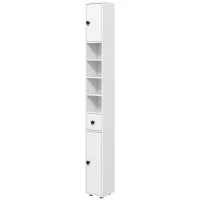 kleankin Mobile Colonna Bagno con Cassetto, 2 Armadietti e 4 Ripiani Aperti, in Legno, 20x20x180 cm, Bianco