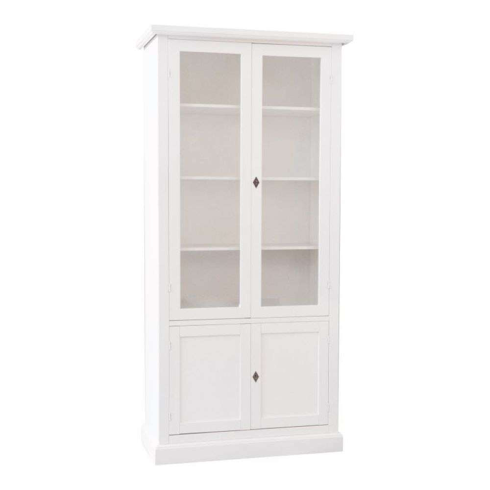 Vetrina 4 ante arte povera in legno massello e mdf  con rifinitura in bianco 90X41X186 H