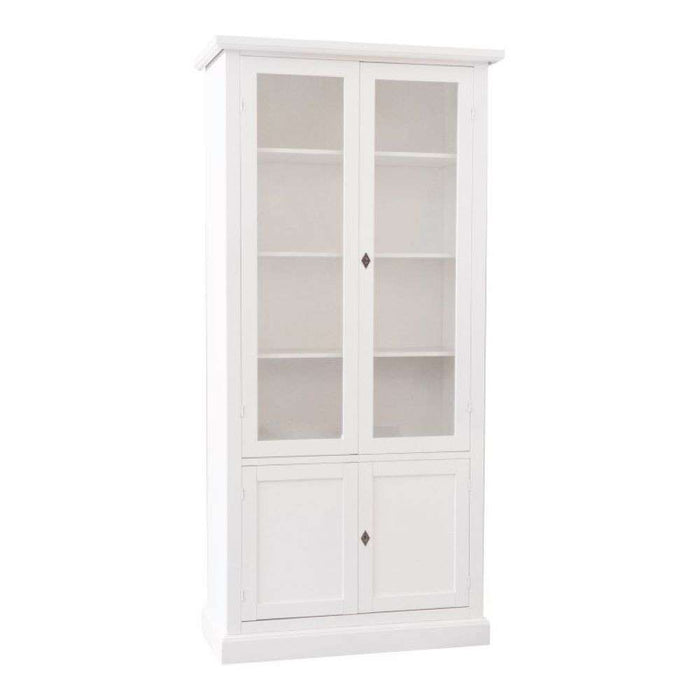 Vetrina 4 ante arte povera in legno massello e mdf  con rifinitura in bianco 90X41X186 H