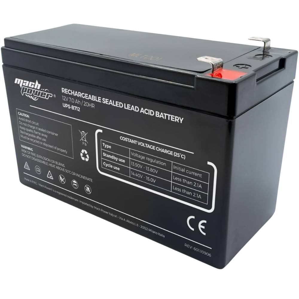 Mach power batteria al piombo 12v 7ah vrla agm ricaricabile per ups e allarmi