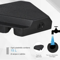 Base per Ombrellone da Giardino in HDPE, Basamento per Ombrellone, Supporto per Ombrelloni 48mm, Riempibile con 60 kg di Acqua e 72 kg di Sabbia, 80x80x56cm, Nero